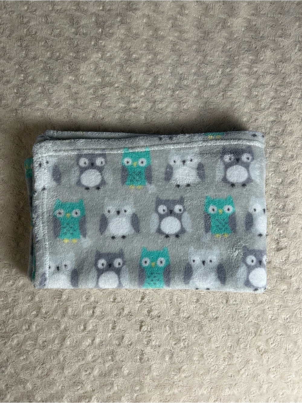 Parent's Choice Gray Owl Baby Blanket White Aqua Blue Yellow Security Lovey
